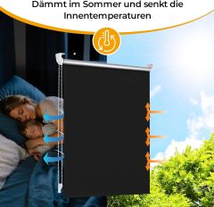 Blackout Roller Blind with Clamp Brackets, No Drilling Required, Indoor Thermal Roller Blinds for Windows and Doors, 150 cm, 160 cm, 170 cm, Sun Protection and Privacy
