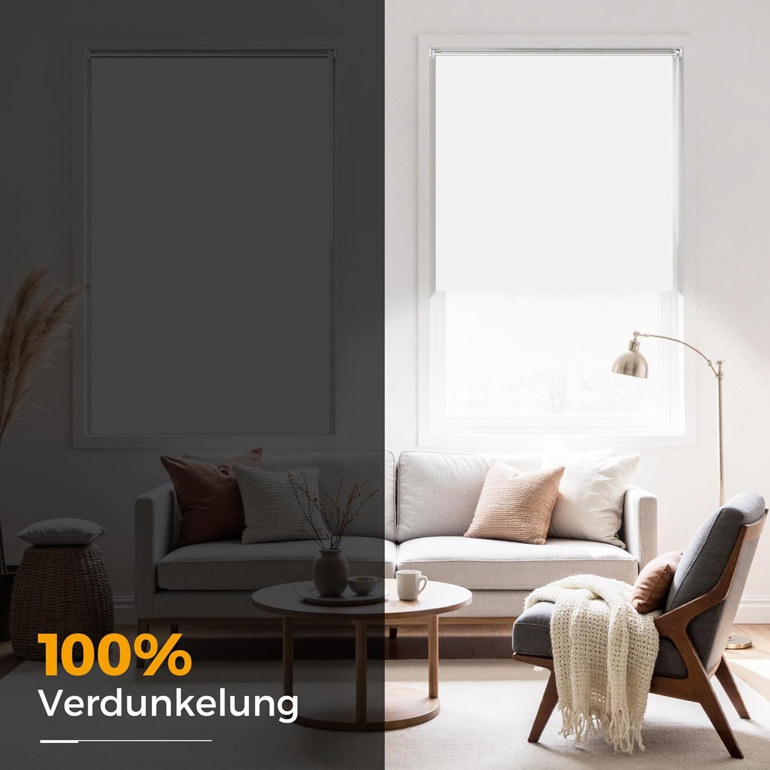 Blackout Roller Blind with Clamp Brackets, No Drilling Required, Indoor Thermal Roller Blinds for Windows and Doors, 150 cm, 160 cm, 170 cm, Sun Protection and Privacy
