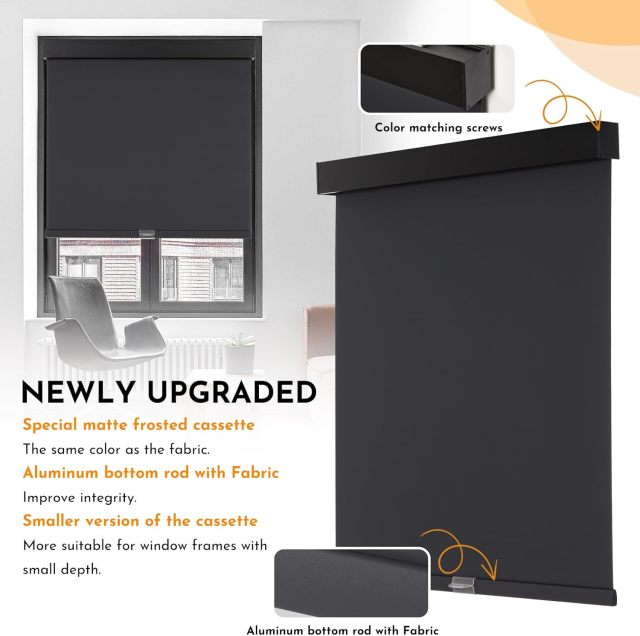 Low Price Factory Hot Sale Blackout Black Roller Shades Cordless Blinds For Windows, Free-Stop Shades With Valance, Thermal Insulated Fabric, Uv Protection