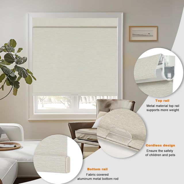 100% Blackout Roller Shades, No Tools No Drill Cordless Blinds for Windows, Thermal Insulated UV Protection Privacy Window Shades for Bedroom Home Office Living Room