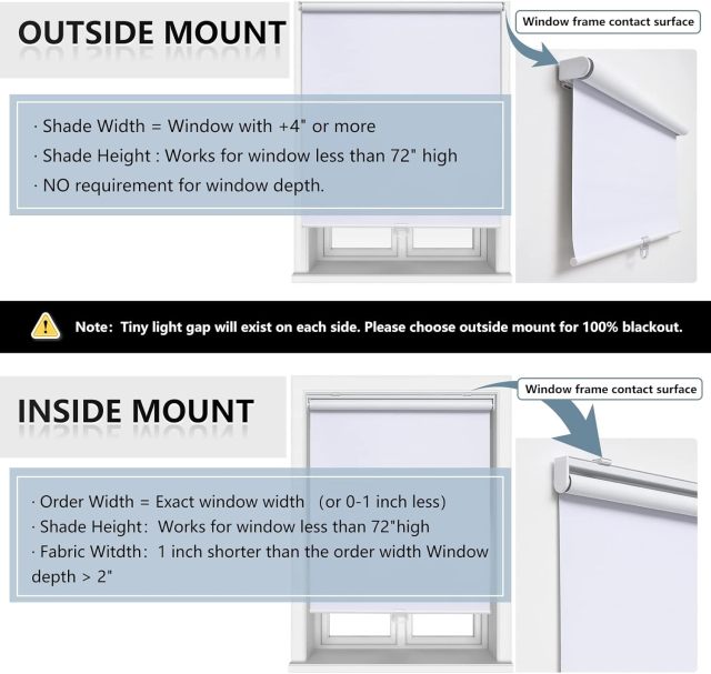 Cordless Roller Shades Blackout Blinds for Windows Room Darkening Rolled Up Shades with Spring System, UV Protection Window Shades Door Blinds for Home and Office