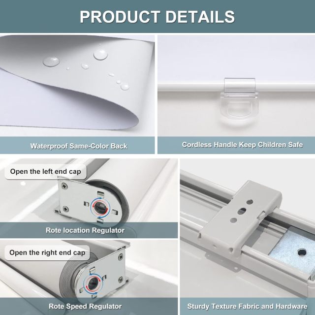 Cordless Roller Shades Blackout Blinds for Windows Room Darkening Rolled Up Shades with Spring System, UV Protection Window Shades Door Blinds for Home and Office