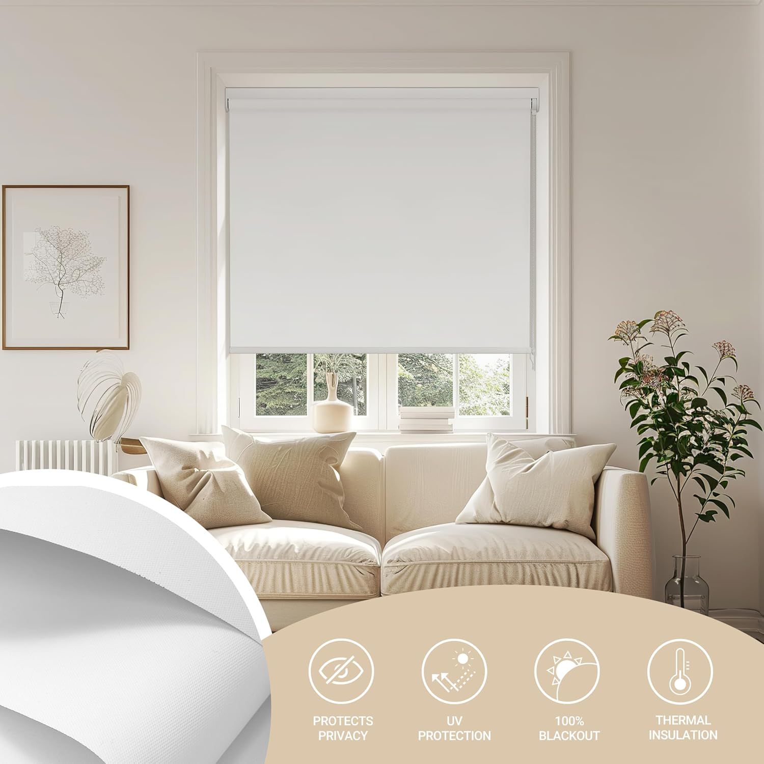 100% UV Protection Blackout Built-In Roller Blinds Easy Manual Shades Home Office Hotel Plain Technique Sunshade