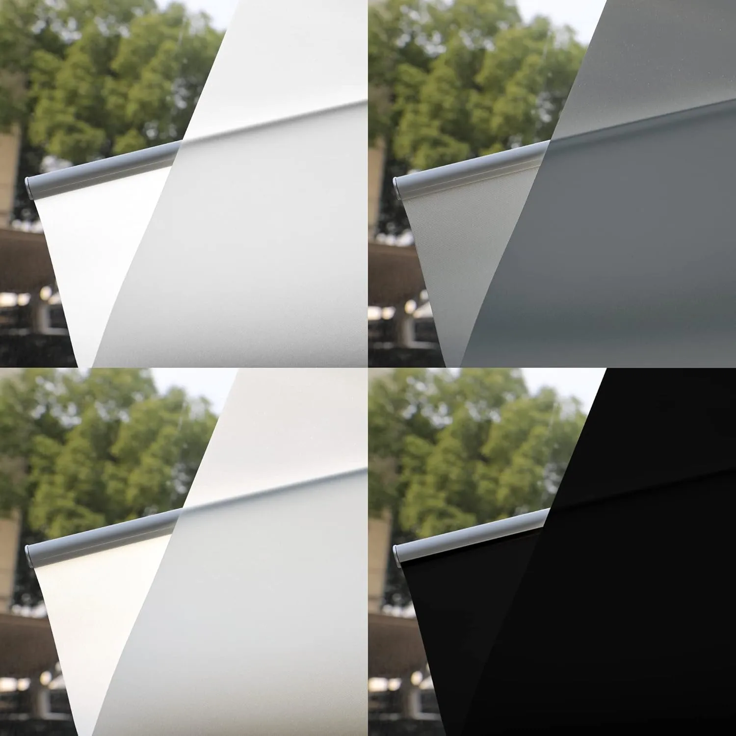 Sunscreen roller shade fabric diffusing daylight across an interior glazed wall
