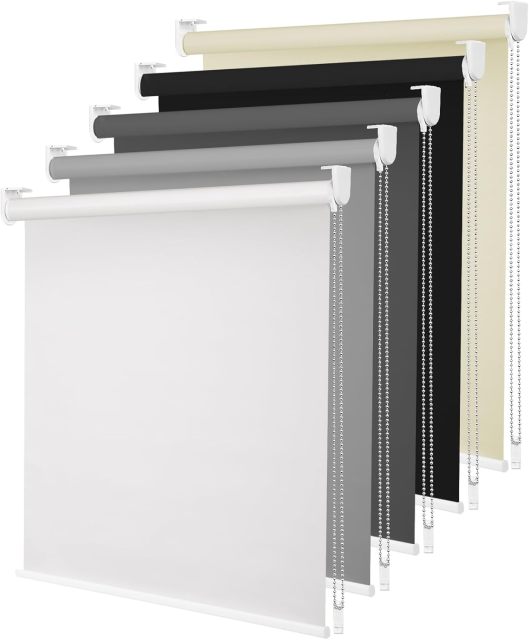 adjustable roller shades blinds 100% Blackout Roller Shades, Blinds for Windows with Thermal Insulated & UV Protection Waterproof Fabric,Window Blinds for Home Office Bedroom, Easy Installed (White-31 W x 72)