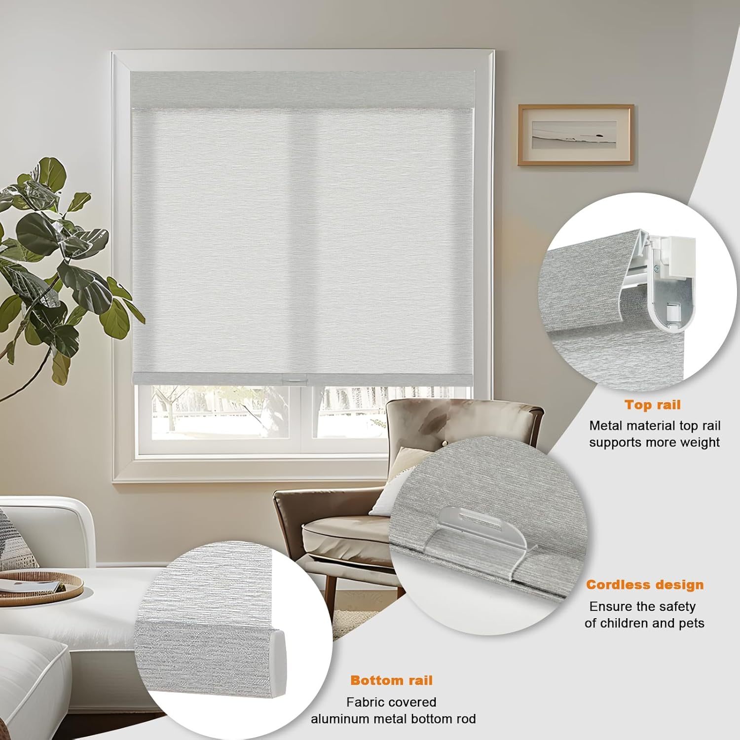 Thermal Insulated No Drill Cordless Window Blinds with Blackout