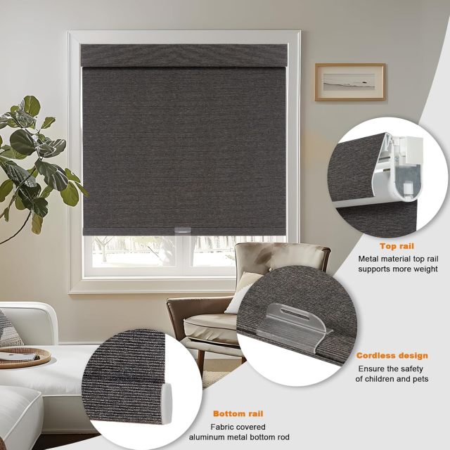 100% black Roller Shades Free-Stop,Pull Down Room Darkening with Valance,Thermal Insulated Woven Fabric Window Door Blinds for Home