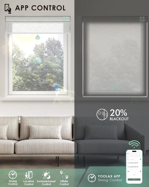 Smart Roller Blinds for Windows, Alexa Blackout Motorized Blinds with Remote Control, Easy Install Automatic Electric Blinds for Indoor  White