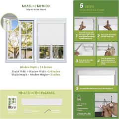 No Drill No Tools Blackout Roller Shades - 34"x36" Hemp-Dark Gray | Free-Stop Cordless Blinds with UV Protection | Custom Fit for Home, Bedroom, Office, Living Room