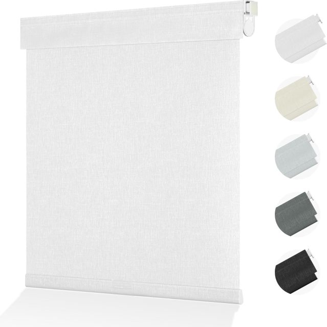 No Drill No Tools Blackout Roller Shades - 34"x36" Hemp-Dark Gray | Free-Stop Cordless Blinds with UV Protection | Custom Fit for Home, Bedroom, Office, Living Room