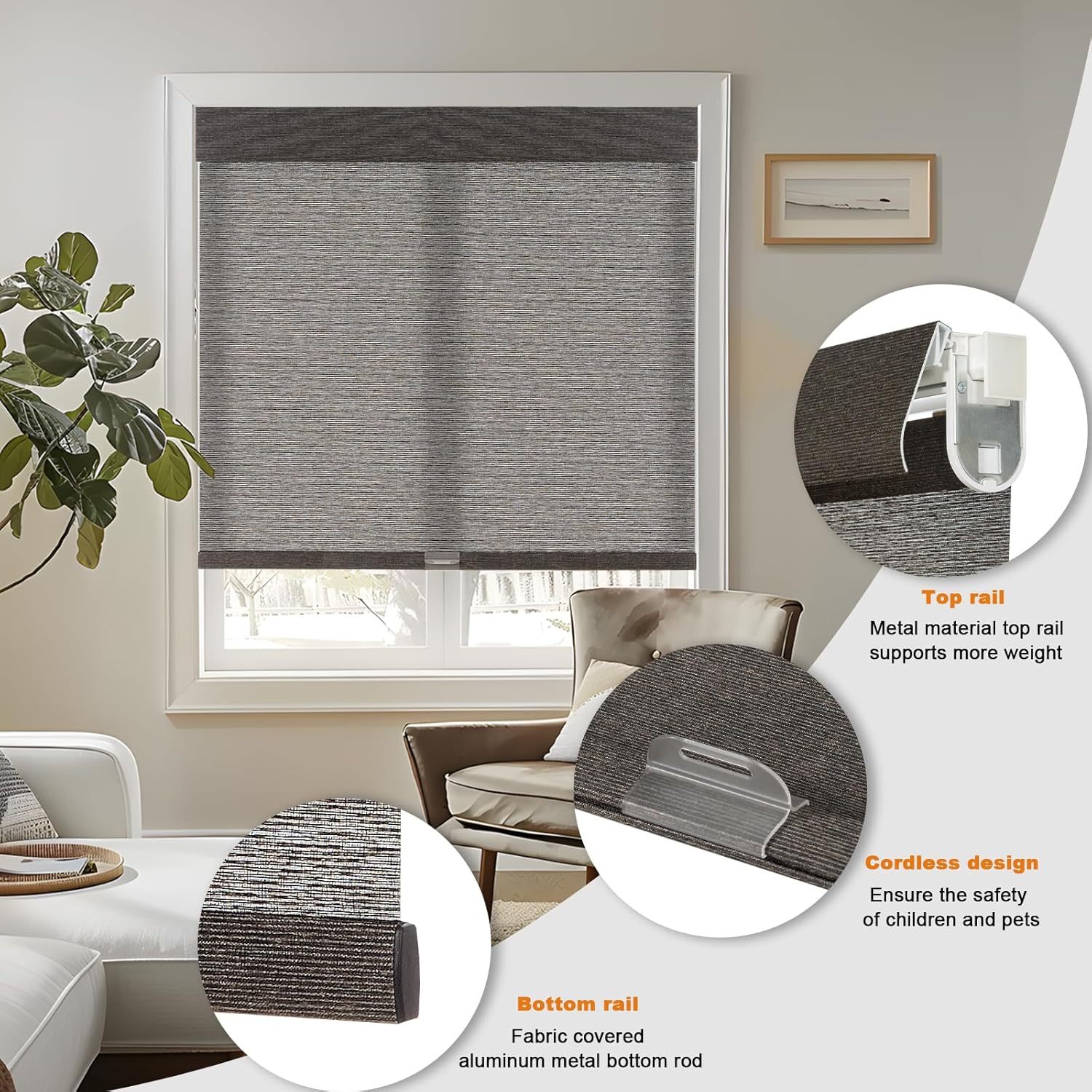 Thermal Insulated No Drill Cordless Window Blinds with Blackout