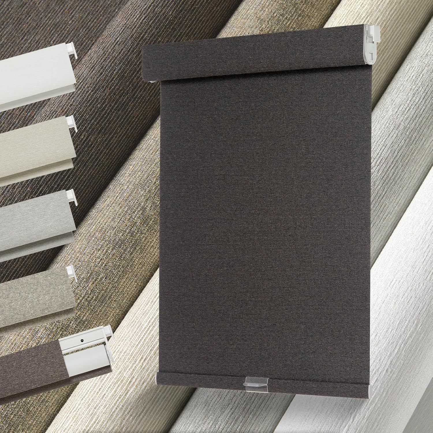100% black Roller Shades Free-Stop,Pull Down Room Darkening with Valance,Thermal Insulated Woven Fabric Window Door Blinds for Home