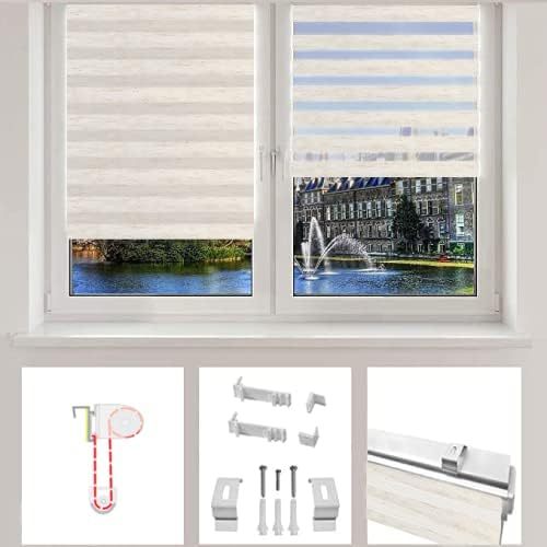 No-Drill Double Roller Blind, Duo Roller Blind, Sun Protection Roller Blind, Window Blind for Windows and Doors, Side Pull Zebra Blind
