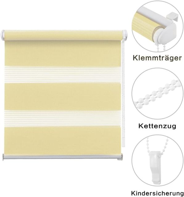 Double Roller Blind 100 Fabric Width 106 cm White Roller Blinds for Windows Window Blind Indoor No Drilling Clamping Roller Blind