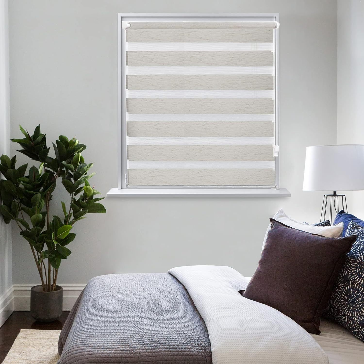 No-Drill Double Roller Blind, Duo Roller Blind, Sun Protection Roller Blind, Window Blind for Windows and Doors, Side Pull Zebra Blind