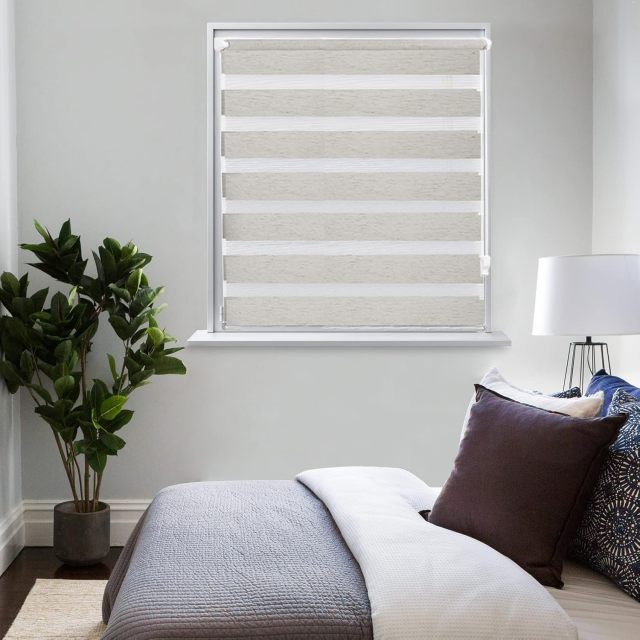 No-Drill Double Roller Blind, Duo Roller Blind, Sun Protection Roller Blind, Window Blind for Windows and Doors, Side Pull Zebra Blind