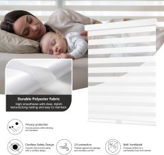 Cordless Zebra Blinds for Windows, Dual Layer Blackout for Day and Night, Easy to Install, Safe for Child and Pets, Perfect for Home, Office, hotel project apartment