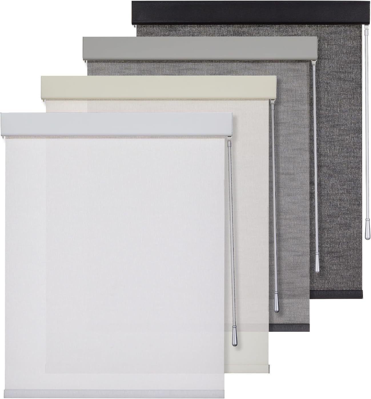 Roller Blinds Cordless Blinds for Windows Rod Control Free-Stop Shades, UV Protection, Natural Woven Blinds for Home and Office, Light-Proof Aluminum Cover