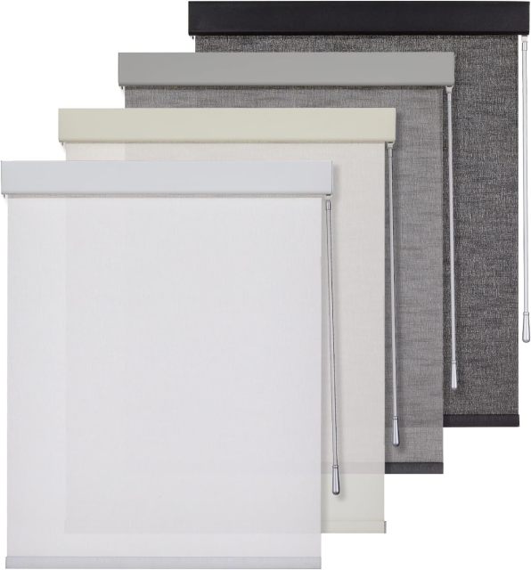 Roller Blinds Cordless Blinds for Windows Rod Control Free-Stop Shades, UV Protection, Natural Woven Blinds for Home and Office, Light-Proof Aluminum Cover