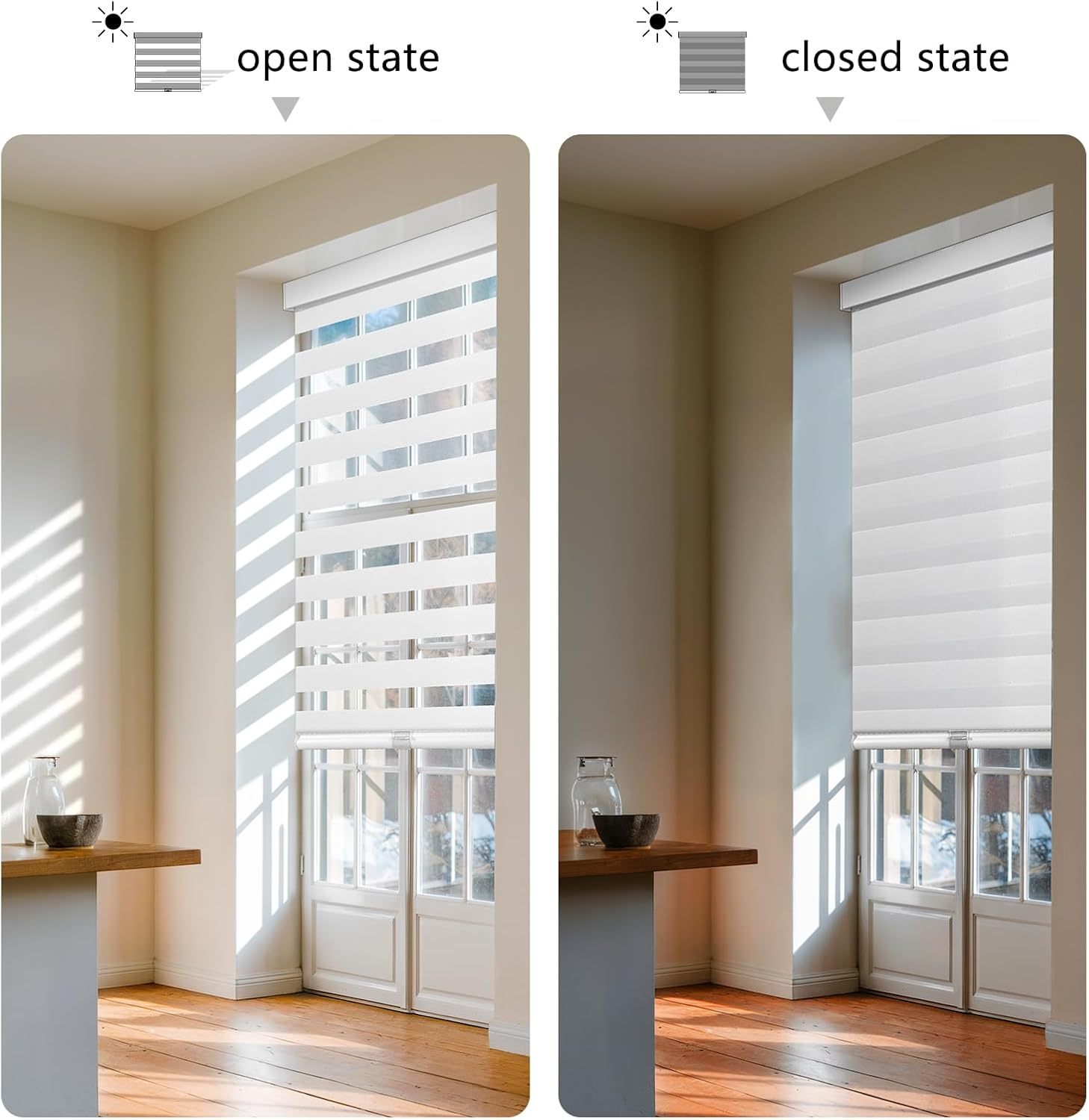 Cordless Zebra Blinds for Windows, Dual Layer Blackout for Day and Night, Easy to Install, Safe for Child and Pets, Perfect for Home, Office, hotel project apartment