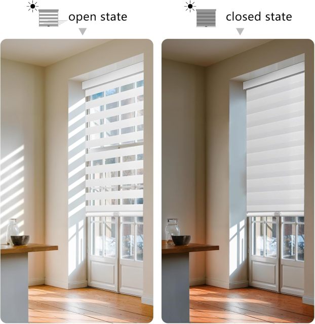 Cordless Zebra Blinds for Windows, Dual Layer Blackout for Day and Night, Easy to Install, Safe for Child and Pets, Perfect for Home, Office, hotel project apartment