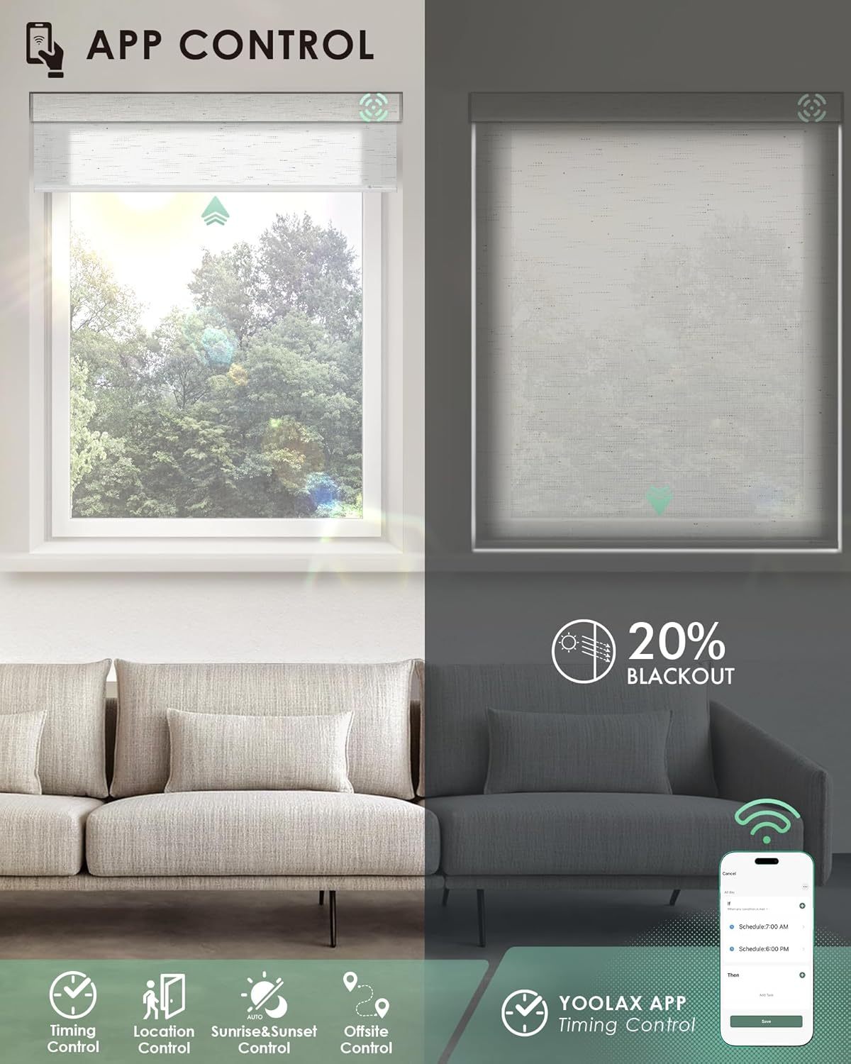 Electric Roller Shades Light Filtering Window Blinds with Remote Control for Bedroom Living Room