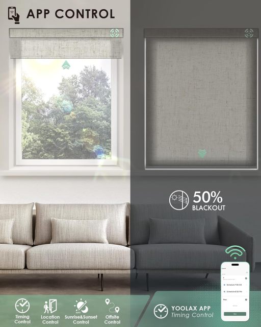 Motorized Blinds with Remote, Blackout Smart Blinds for Windows Motorized Roller Shades, Automatic Window Blinds Compatible with Alexa Electric Blinds