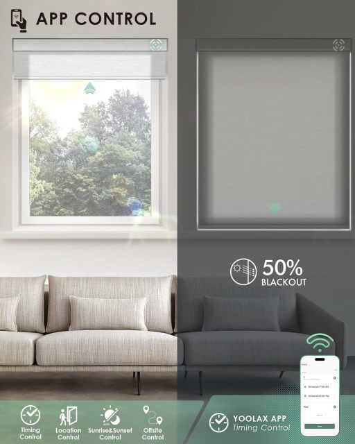 Electric Cordless Automatic Window Blinds Custom Blackout Fabric Double Breathable Motorized Roller Built-In Installation