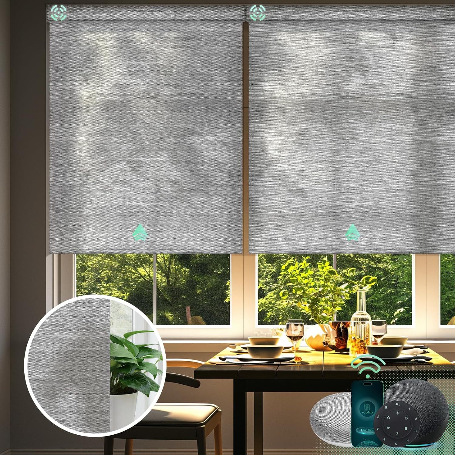 Electric Cordless Automatic Window Blinds Custom Blackout Fabric Double Breathable Motorized Roller Built-In Installation