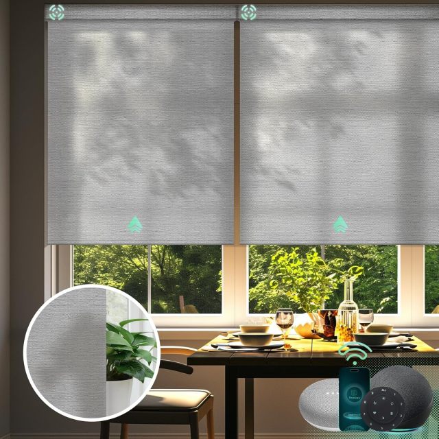 Electric Cordless Automatic Window Blinds Custom Blackout Fabric Double Breathable Motorized Roller Built-In Installation
