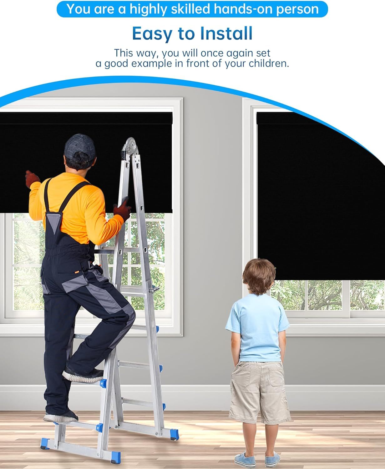Motorized Blinds with Remote, Blackout Smart Blinds for Windows Motorized Roller Shades, Automatic Window Blinds Compatible with Alexa Electric Blinds