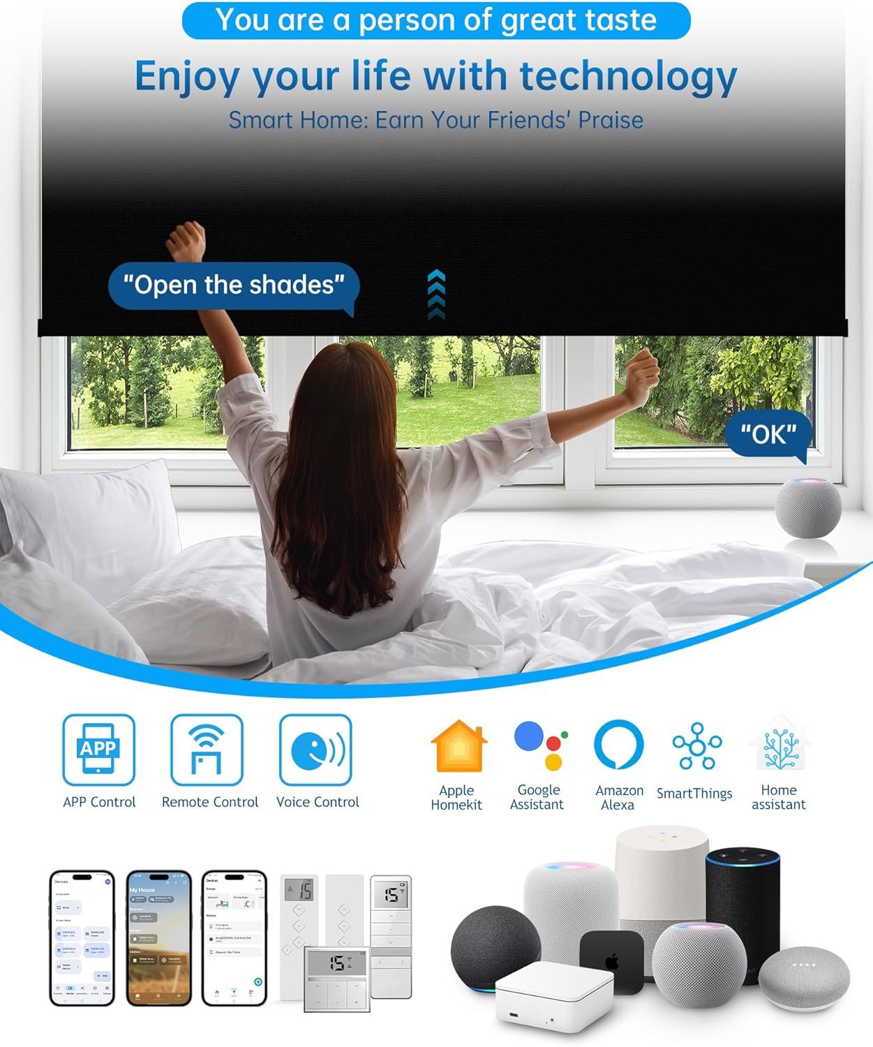 Motorized Blinds with Remote, Blackout Smart Blinds for Windows Motorized Roller Shades, Automatic Window Blinds Compatible with Alexa Electric Blinds