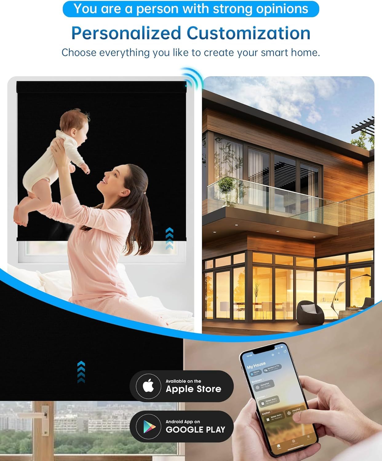 Motorized Blinds with Remote, Blackout Smart Blinds for Windows Motorized Roller Shades, Automatic Window Blinds Compatible with Alexa Electric Blinds