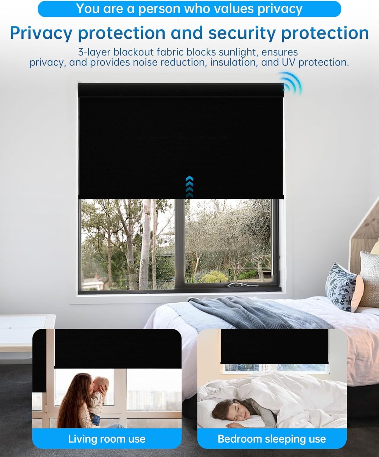 Motorized Blinds with Remote, Blackout Smart Blinds for Windows Motorized Roller Shades, Automatic Window Blinds Compatible with Alexa Electric Blinds