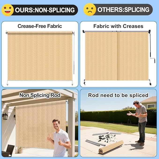 Outdoor Roller Shades  Blinds，Cordless Patio Shades Roll Up Outdoor Blinds，Roller Blinds Cloth for Porch Pergola Balcony Backyard Windows