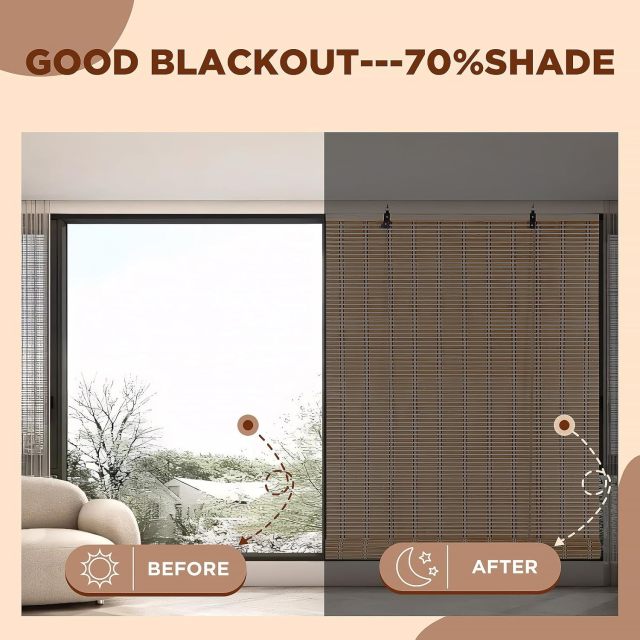 Outdoor Bamboo Roller Shades Roman Shades for Window Bamboo Blinds for Interior Windows and Outdoor Patio,Roll Up Blinds for Indoor Porch Light Filtering Sunshade,Easy to Install