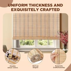 Outdoor Bamboo Roller Shades Roman Shades for Window Bamboo Blinds for Interior Windows and Outdoor Patio,Roll Up Blinds for Indoor Porch Light Filtering Sunshade,Easy to Install