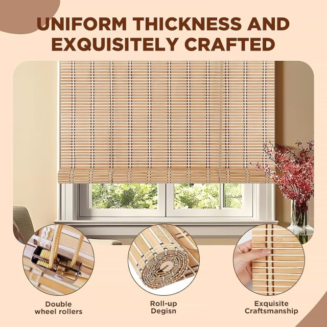 Outdoor Bamboo Roller Shades Roman Shades for Window Bamboo Blinds for Interior Windows and Outdoor Patio,Roll Up Blinds for Indoor Porch Light Filtering Sunshade,Easy to Install