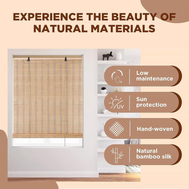 Outdoor Bamboo Roller Shades Roman Shades for Window Bamboo Blinds for Interior Windows and Outdoor Patio,Roll Up Blinds for Indoor Porch Light Filtering Sunshade,Easy to Install