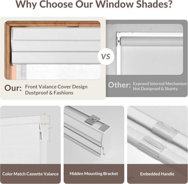 Day and Night Dual Layers Manual Safe Cordless Roller Blinds Shades with Valance Suitable for Home, Office, Hotel, Club, Restaurant