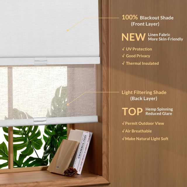 Day and Night Dual Layers Manual Safe Cordless Roller Blinds Shades with Valance Suitable for Home, Office, Hotel, Club, Restaurant