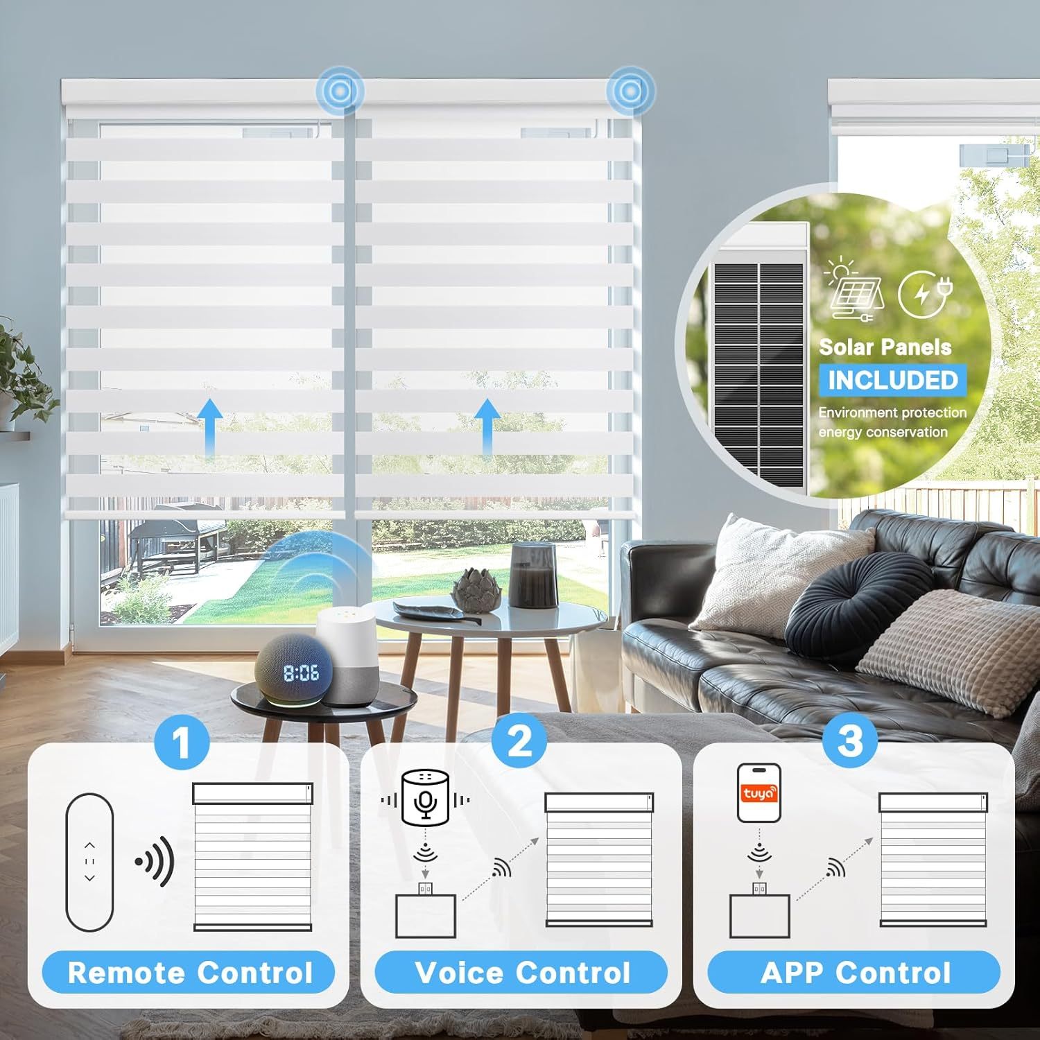 Smart Zebra Blinds for Windows,Day & Night Zebra Blinds Motorized Eco-Friendly Durable Dual Layer Blackout