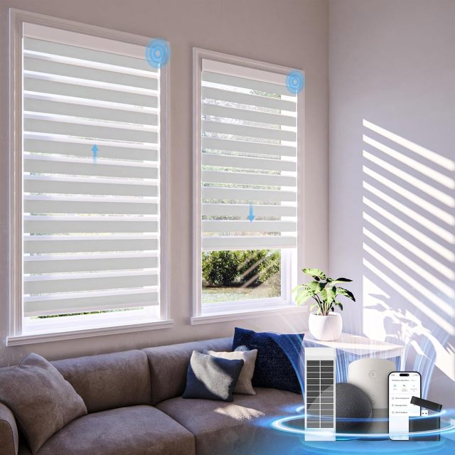 Smart Zebra Blinds for Windows,Day & Night Zebra Blinds Motorized Eco-Friendly Durable Dual Layer Blackout