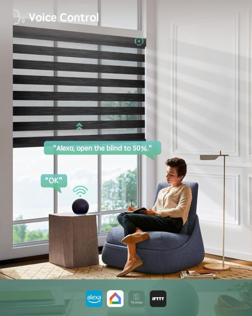 Motorized Zebra Blinds Works with Alexa, Motorized Blinds with Remote Custom Size, Privacy Electric Zebra Shades for Windows