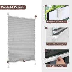 Pleated Blind, Klemmfix, No Drilling, White, 40 x 130 cm (W x H), Translucent, Opaque, Window Blind, Clamping Roller Blind, Sun and Privacy Protection, Folding Blind for Windows