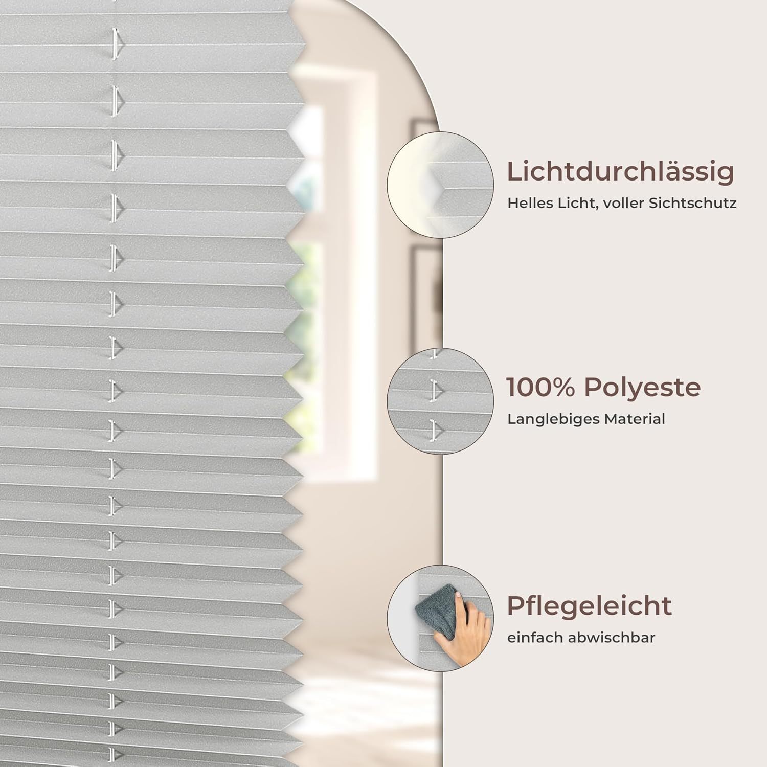 Pleated Blind, Klemmfix, No Drilling, White, 40 x 130 cm (W x H), Translucent, Opaque, Window Blind, Clamping Roller Blind, Sun and Privacy Protection, Folding Blind for Windows