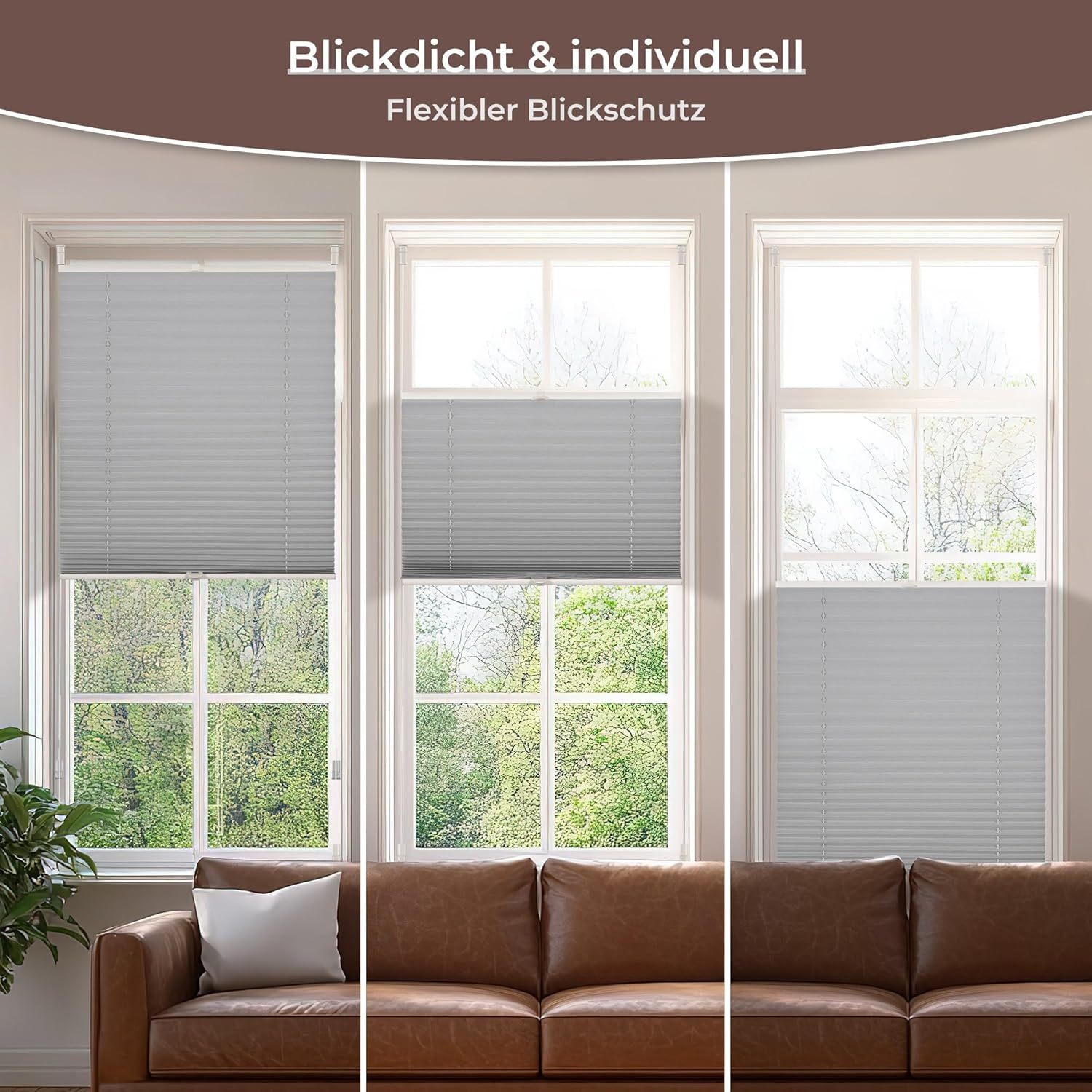 Pleated Blind, Klemmfix, No Drilling, White, 40 x 130 cm (W x H), Translucent, Opaque, Window Blind, Clamping Roller Blind, Sun and Privacy Protection, Folding Blind for Windows