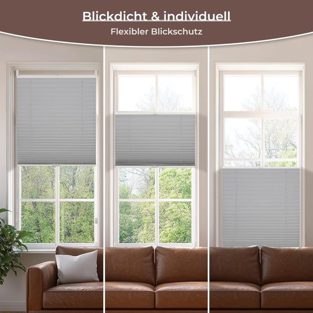 Pleated Blind, Klemmfix, No Drilling, White, 40 x 130 cm (W x H), Translucent, Opaque, Window Blind, Clamping Roller Blind, Sun and Privacy Protection, Folding Blind for Windows