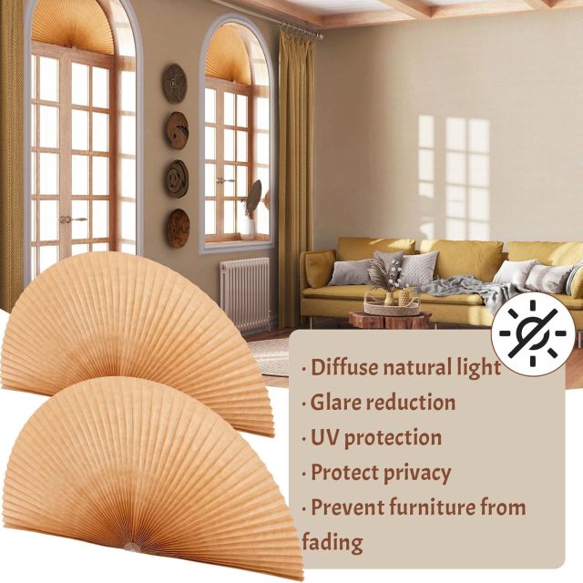 Half Moon Window Shade Half Circle Arch Window Blackout, Light Filtering Pleated Fabric Shade None Woven fabric No Tools Original Light Filtering Pleated Paper Shade