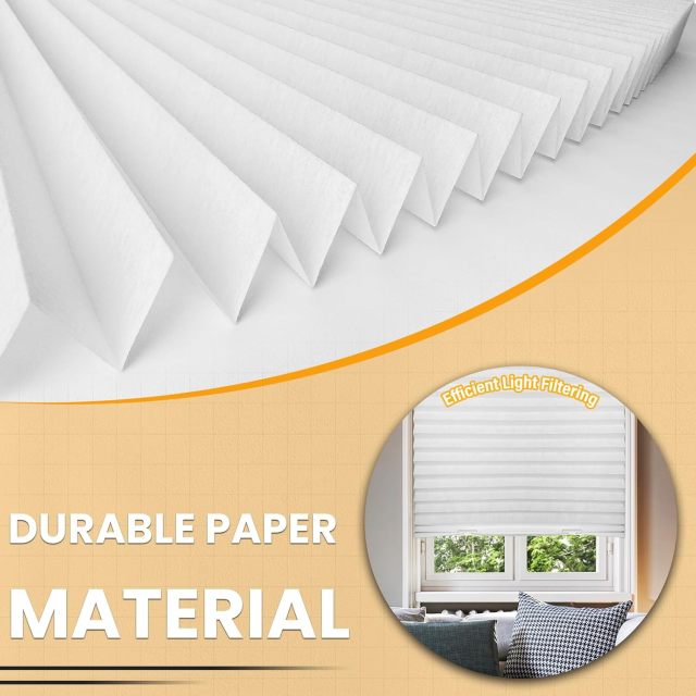 Paper Pleated Blinds Sahdes Temporary Paper Shades Cordless Pleated Light Filtering Window Shade 36 in x 72 in Easy to Cut and Install, White, Paper Blinds